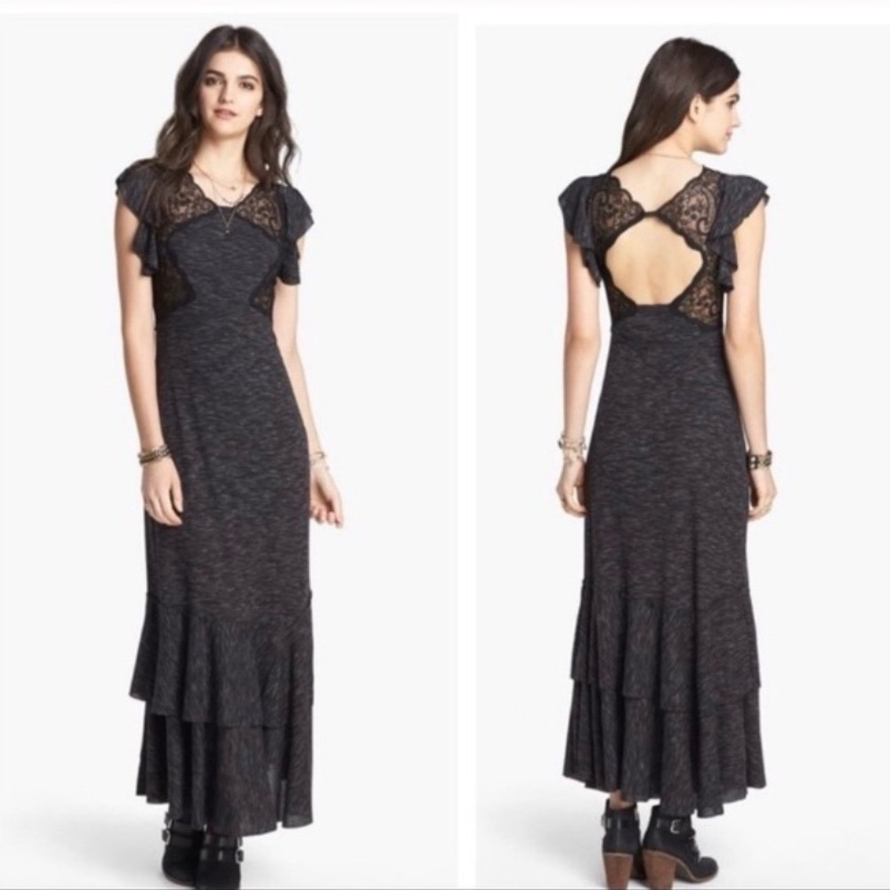Free People Absolute Attraction Open Back Maxi Dress Ribbed Gray Size XS